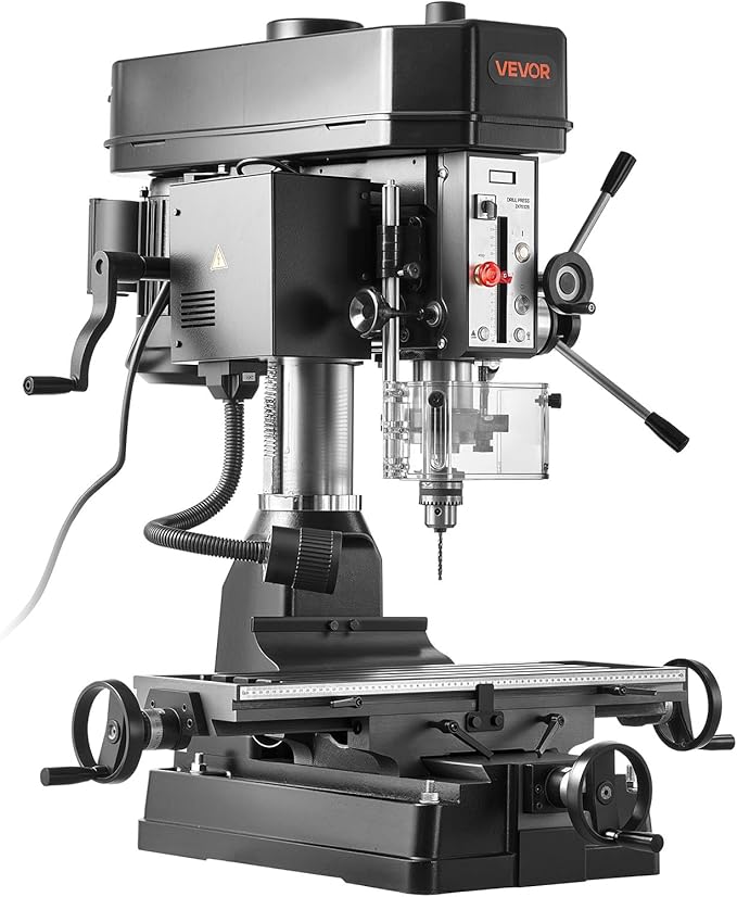 VEVOR 15.875-Inch Mill Drill Machine, 2 HP, Benchtop Milling Drill Press, 150-2560 RPM Adjustable Speed, with Rotating Vise, Laser and Work Light, Milling Drilling Machine, for Woodworking Light Metal