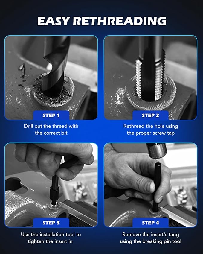 Orion Motor Tech Helicoil Thread Repair Kit, M10x1.25 Thread Repair Tool with HSS Drill Bit & 15 Thread Inserts, Metric Thread Repair Installation Kit for Rethreading Internal Threads with Carry Case