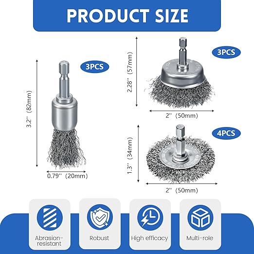 10 Pcs Drill Wire Brushes Coarse Carbon Steel Crimping Wire Wheel Cup Brushes, 1/4 Inch Hex Shank ??Suitable for Rust Cleaning, Stripping & Abrasive Applications
