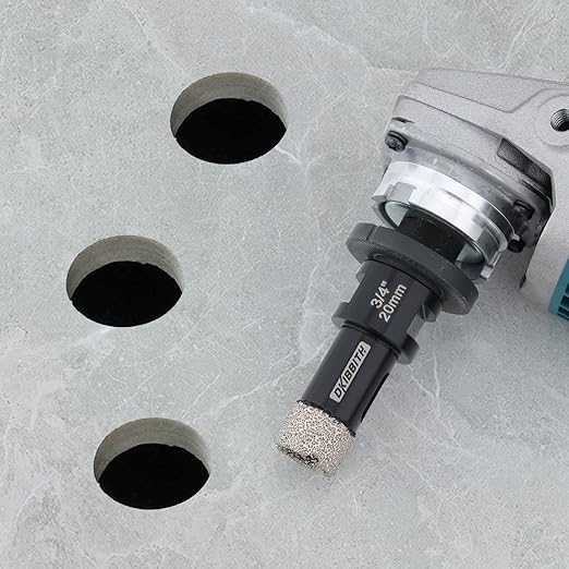 DKIBBITH Dry Diamond Core Drill Bits 3/4 Inch Tile 20mm Vacuum Brazed Angle Grinder Hole Saw for Porcelain Ceramic Granite Brick Concrete with 5/8-11 Thread to 3/8'' Hex Shank Adapter, Black