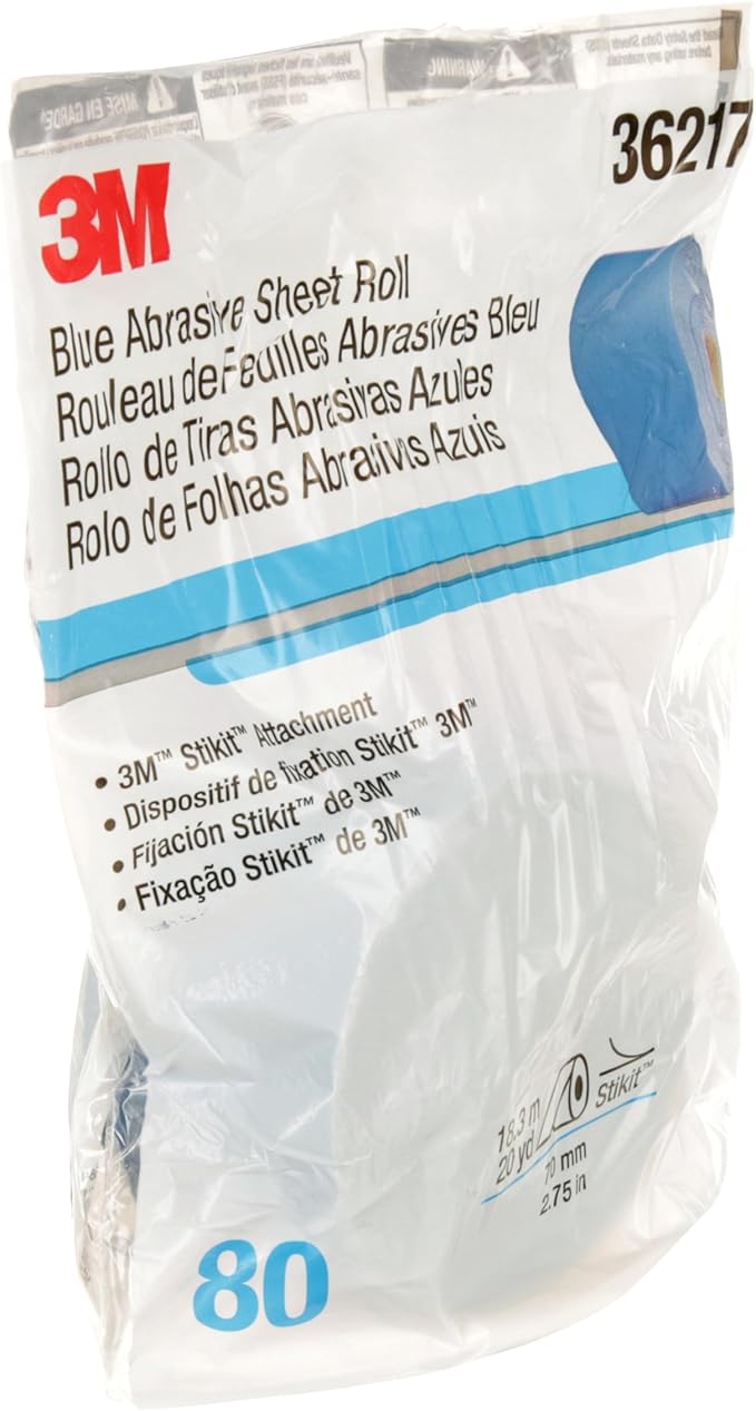 3M Stikit Blue Abrasive Sheet Roll, 36217, No Hole, 2.75 in x 20 yd, 80+ Grade, Automotive Sanding Roll Sandpaper for Coating Removal, Body Repair, Auto Sanding