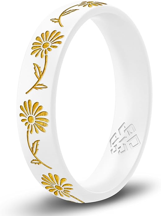 Knot Theory Birth Flower Silicone Ring for Women - 4mm Comfort Fit Wedding Band Engagement Ring