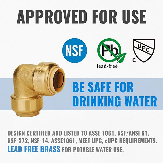 SUNGATOR 12-Pack PEX Elbow, 3/4-Inch Push Fit 90-Degree Plumbing Fitting Pipe Connector with Disconnect Clip, Push-to-Connect, Copper, CPVC, No Lead Brass