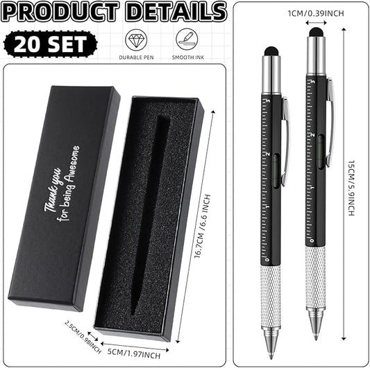 20 Sets Employee Appreciation Gifts for Adult Men Multi Tool Pen with Motivational Quote Boxes Stocking Stuffers Bulk for Father's Christmas White Elephant Gifts (Black)