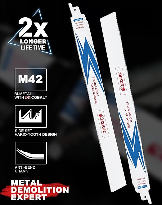 EZARC 25 Pack 12 inch 14+18 TPI Reciprocating Saw Blades for Auto Dismantling Steel Demon Bi-Metal for 1/16-5/16 Medium Metal R1210DM