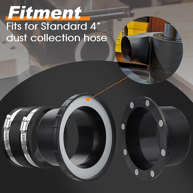 4 Inch Magnetic Dust Collection Connector w/Dust Control Flex Cuff,4" Dust Collector Hose Connector Rubber Cuff Coupler w/Magnetic Dust Collection Fitting for Woodworking Shop Vacuum Dust Collector