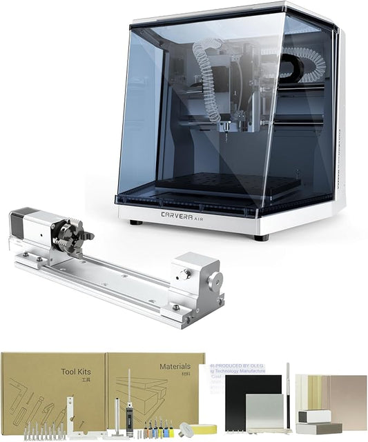 Carvera Air Desktop CNC Machine with 4th Axis, Compact Enclosed Mini CNC Router, Quick Tool Changer, Closed-Loop Control, Beginner-Friendly CAM Software for Milling, Cutting, Engraving, DIY, Crafts
