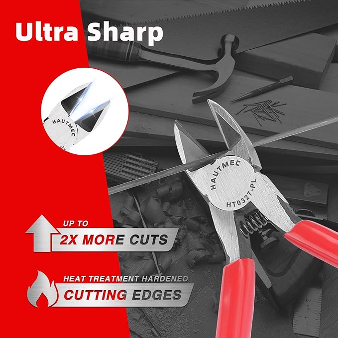 HAUTMEC 5" Precise Small Flush Cutters of Engineer Wire Cutters Pliers 2PCS Side Cutters with Location Pin for Fine Shearing, Perfect for Circuit Board Cutting, Electronic Components, HT0327-2PC