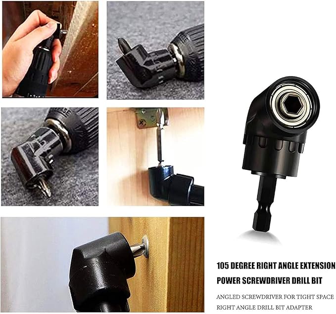 Flexible Drill Bit Extension Set with Right Angle Attachment, 360째 Rotatable 1/4 3/8 1/2" Impact Grade Socket Adapter Sets for Cordless Drill & Screwdriver, Power Drill & Driver