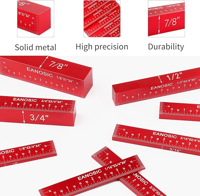 Setup Blocks Height Gauge Set, 8pcs Precision Aluminum Setup Bars for Router and Table Saw Accessories Woodworking Set Up, Bars Include Laser Engraved Size Markings (Extra Long 4 Inch)