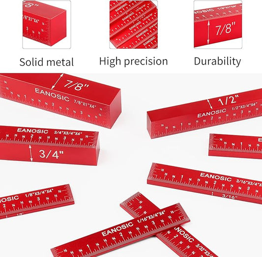 Setup Blocks Height Gauge Set, 8pcs Precision Aluminum Setup Bars for Router and Table Saw Accessories Woodworking Set Up, Bars Include Laser Engraved Size Markings (Extra Long 4 Inch)