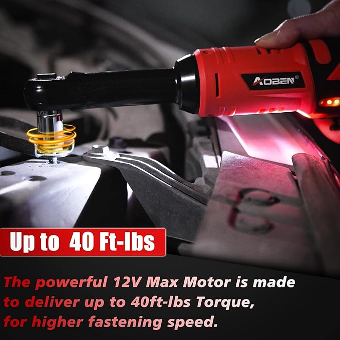AOBEN 3/8" 40 Ft-lbs Cordless Electric Ratchet Wrench Kit with Variable Speed, Lithium Batteries