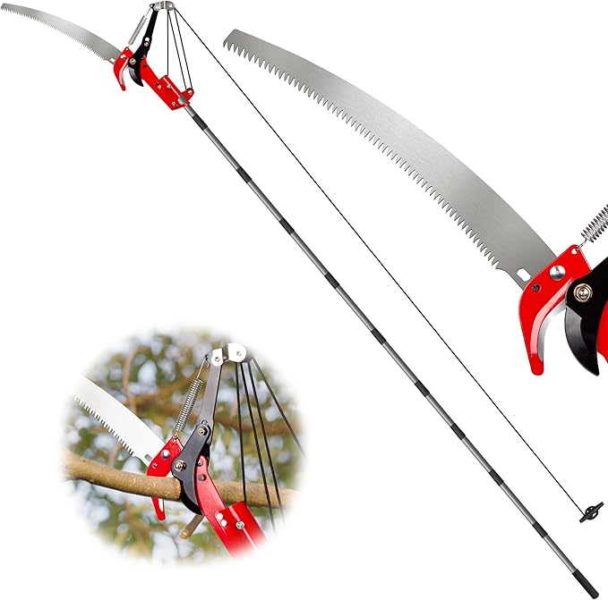 Suchtale 14FT Pole Saws for Tree Trimming, Manual Tree Pruner with Steel Saw Blade & Scissors, Long Handle Branch Cutter Pole, Extendable Limb Trimmer for High Branches, Yard Garden Pruning Tool