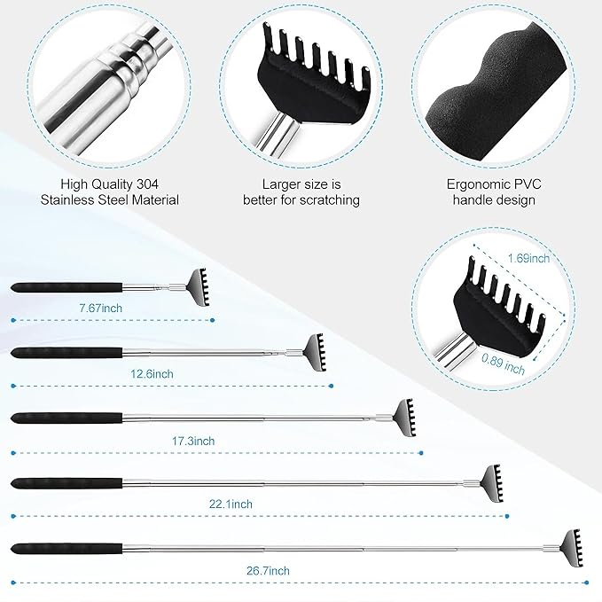3 Pack Back Scratcher Metal Portable Telescoping with Rubber Handles, Extendable Back Massager Tool with Beautiful Box, White Elephant Stocking Stuffers Gifts for Men Women Christmas Presents