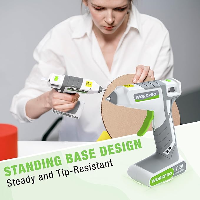 WORKPRO 7.2V Cordless Hot Melt Glue Gun, Rechargeable Fast Preheating Glue Gun Kit with 20 Pc Premium Mini Glue Stick, Automatic-Power-Off for Art, Craft, Decoration, USB Type-C Cable Included