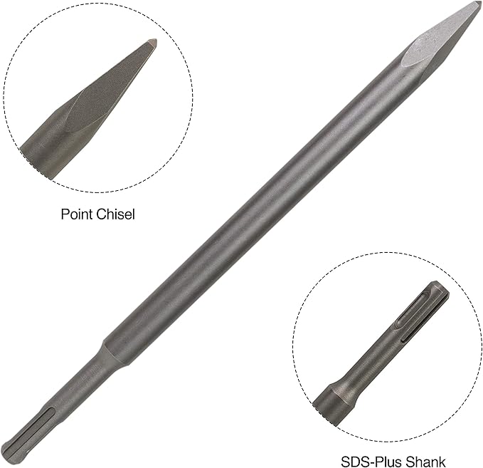 SDS Plus 4-Piece Chisel Set, Thinset Scraping Bit 3??x 10??Thinset Scaling Chisel, Point Chisel, Flat Chisel, Wide Chisel - SDS Chisel Bits for Hammer Drills ??Tile Removal