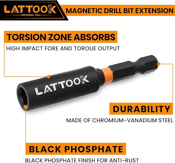 Drill Bit Extension Set, LATTOOK 6PCS Magnetic Drill Extension Bit Holder for Impact Driver, 1/4" Hex Shank Drill Bit Extender, 2.3'', 4'', 6'' Drill Bit Extension