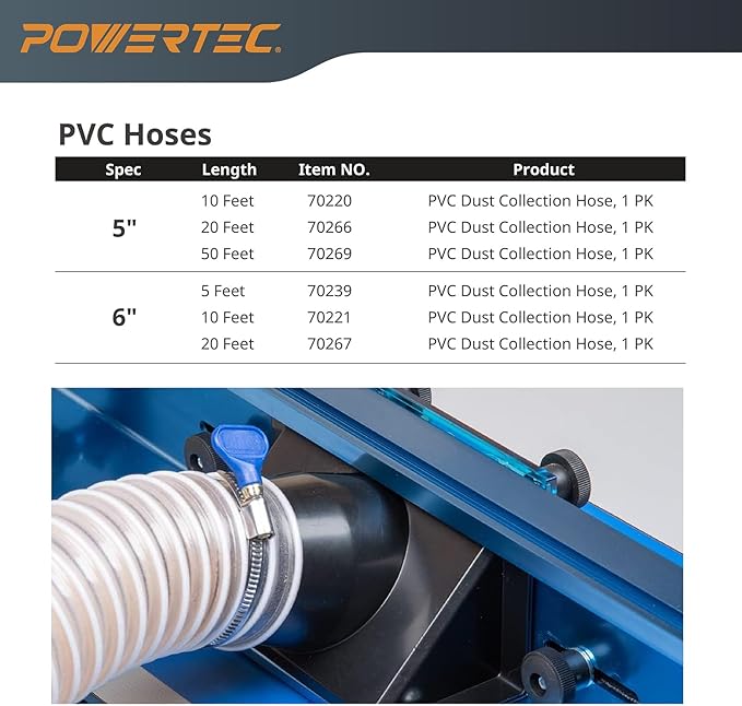 POWERTEC 4" x 10' Dust Collection Hose, 4 Inch Flexible PVC Dust Collector Hose for Table Saw, Band Saw, Planer, Jointer, Woodworking and Garage, WoodShop Dust Collection System (70111)