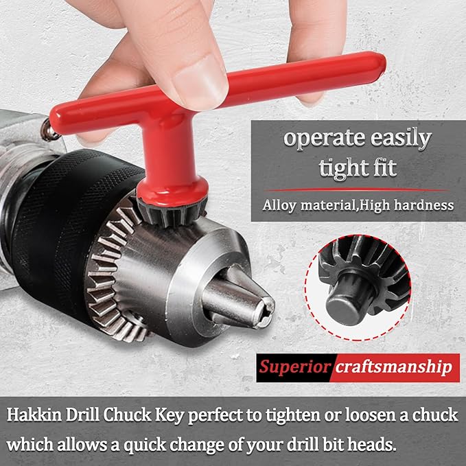 Hakkin Drill Press Chuck Key 5 Sizes, Chuck Press Wrench Key for Electric Drill Clamping Tool, Replacement Drill Clamping Wrench of 6mm, 10mm, 13mm, 16mm, 20mm in Diameter Red Tighten Drills Chucks