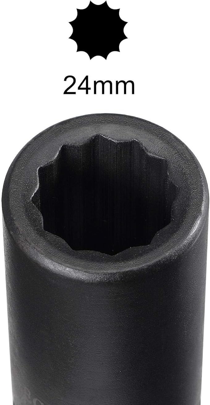 uxcell 3/4-Inch Drive 24mm 12-Point Deep Impact Socket, CR-MO Steel 78mm Length, Metric Sizes