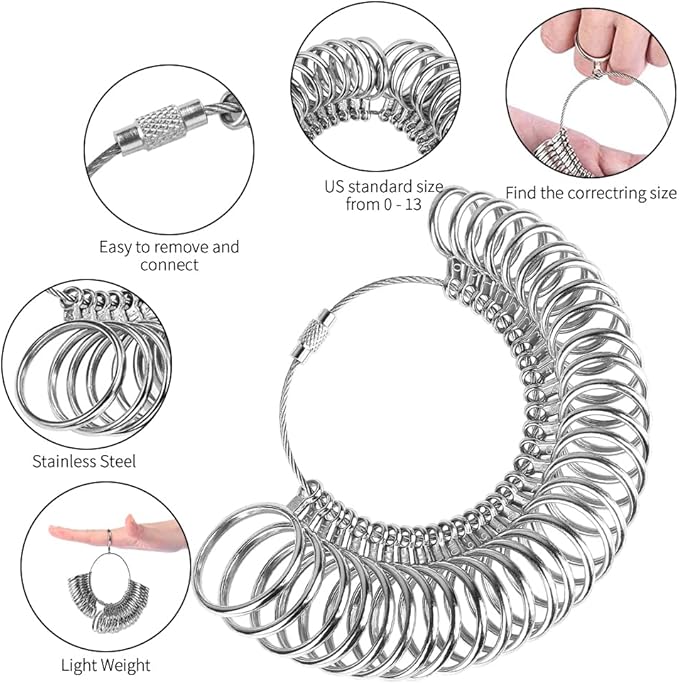 YIEPET Ring Sizer Mandrel, US Ring Mandrel Measurement Kit,Gauge Set with Measuring Tool,Sizes 0-15 Steel Ring Mandrel.Finger Sizer1-13 with Half Size
