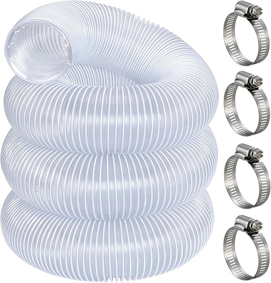 Heavy Duty Dust Collection Hose 1-1/2??- 20 ft Thicken PVC Fume Collector Hose with Spiral Steel Wire, Flexible Clear Duct Collector Hoses for Fume Debris Band Saw Jointer Wood Shop, with 4 Clamps