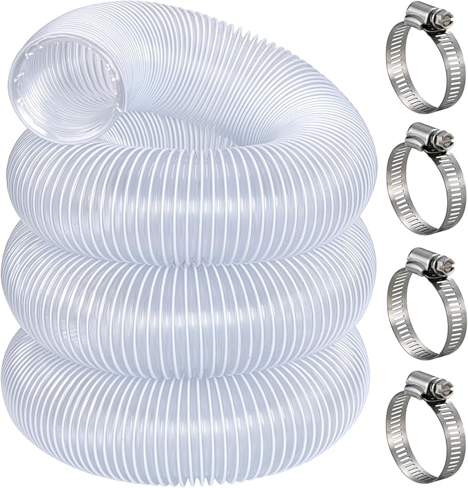Heavy Duty Dust Collection Hose 2-1/2??- 10 ft Thicken PVC Fume Collector Hose with Spiral Steel Wire, Flexible Clear Duct Collector Hoses for Fume Debris Band Saw Jointer Wood Shop, with 4 Clamps