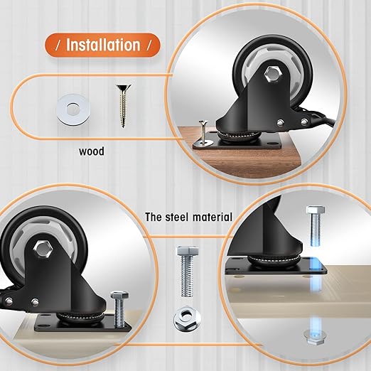 Casters, 3" Caster Wheels竊똂asters Set of 8 Heavy Duty - ASRINIEY Black Polyurethane Castors, Top Plate Swivel Wheels, 8-Pack Industrial Casters with Brake, Locking Casters for Furniture and Workbench