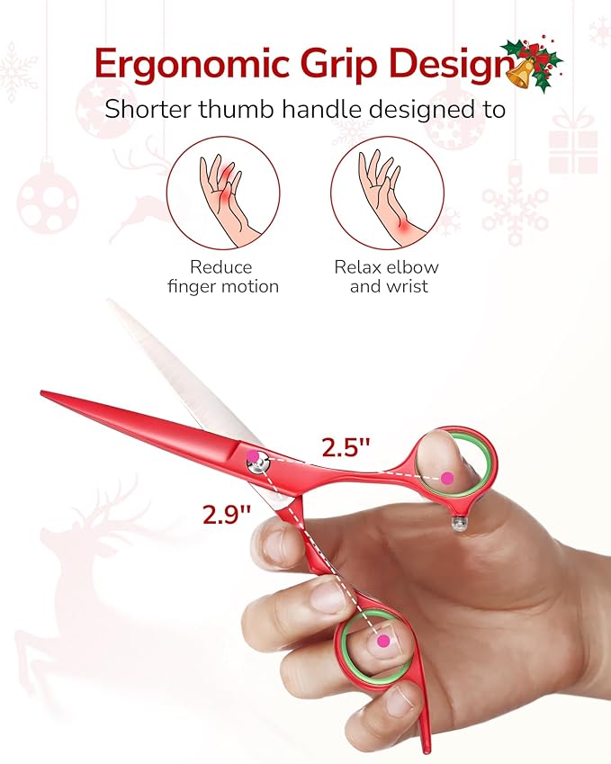 ULG 6.5??Hair Cutting Scissors, Professional Japanese Stainless Steel, Razor Sharp Barber Shears with Ergonomic Offset Handles, Lightweight and Durable for Stylist & Home Use, Christmas Red Edition
