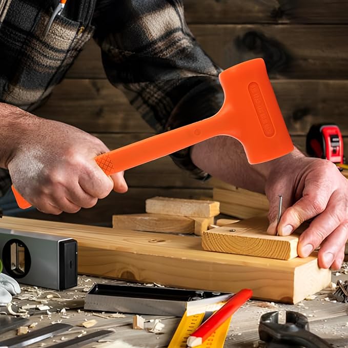 Dead Blow Hammer, Set of 3 Rubber Mallet Hammer Deadblow Hammers Neon Orange Deadblow Mallets with Non-Marring Coating (1lb, 2lb, 3lb Hammers)