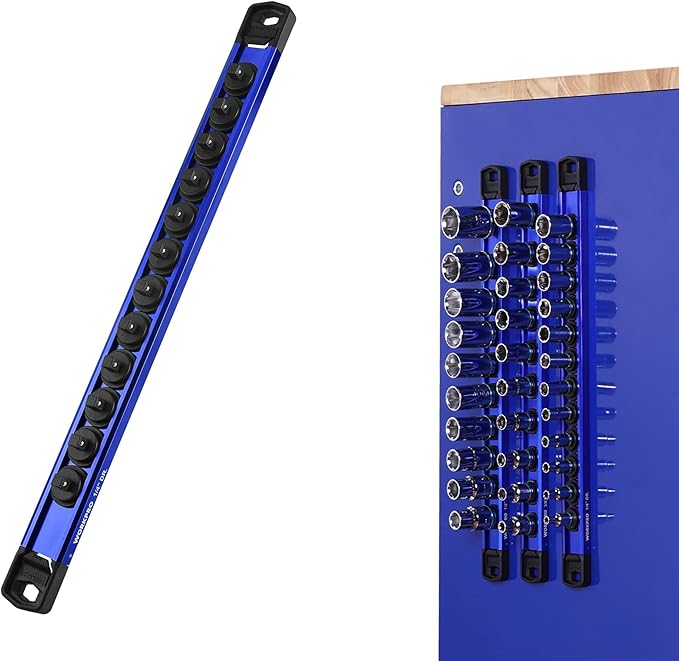 WORKPRO Magnetic Socket Organizer, 1/4" Drive Aluminum Alloy Socket Holder with 12PC Removable Socket Clips for Quick Customization, Socket Rail for Tool Box Drawer (Sockets Not Included)