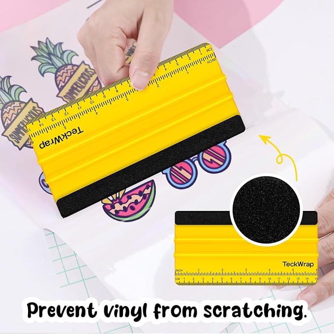 TECKWRAP 2 PCS Professional Plastic Felt Squeegee for Vinyl Decals, Inkjet Vinyl Sticker Paper, and Wallpaper - 6"x2.9"Decal Squeegee Tool, Scratch-Free Application (Yellow)