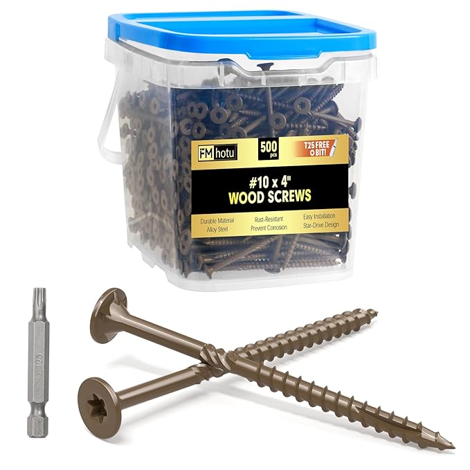 #10 x 4??Deck Screws, 500Pcs Star Drive Wood Screws, Rust Resistant Timber Screws for Timber/Log/Landscaping Wood, T25 Star Bit Included, Brown