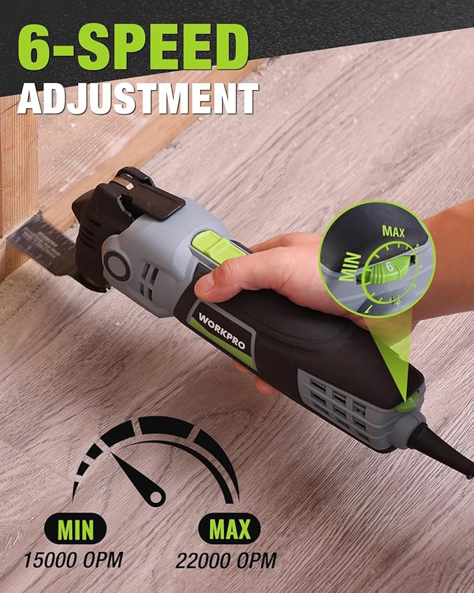 WORKPRO 400W Oscillating Multi-Tool, 6-Speed Corded Power Saw with LED Light, Quick Blade Change, 3.5째 Oscillation Angle, 22 Accessories for Cutting, Sanding, Scraping