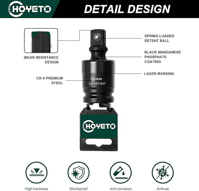 3/4" Drive Impact Swivel Socket Adapter, Universal Joint with Cr-Mo Steel High-Torque Swivel Socket Set for Machinery Repair