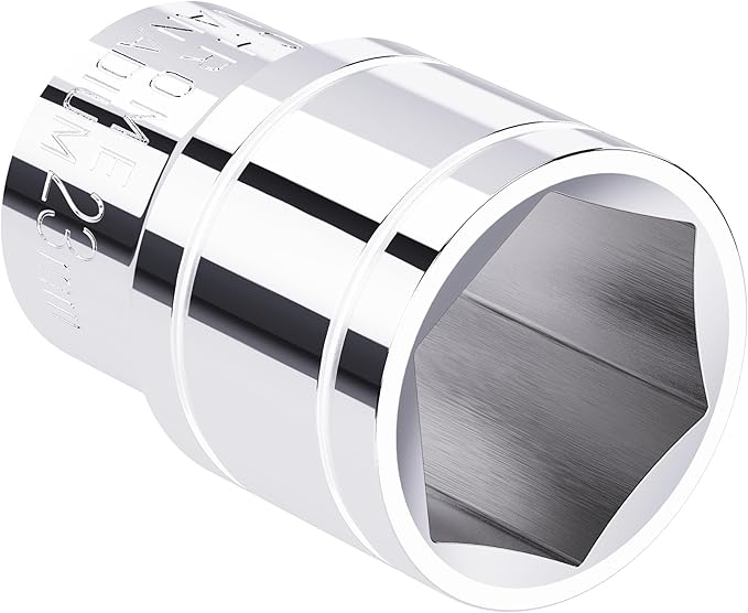 23mm Shallow Socket, 1/2 Inch Drive, 6-Point, Metric, Heat Treated CR-V Steel Short Sockets, Full Polishing, 1.5 Inch Length