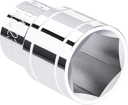 23mm Shallow Socket, 1/2 Inch Drive, 6-Point, Metric, Heat Treated CR-V Steel Short Sockets, Full Polishing, 1.5 Inch Length