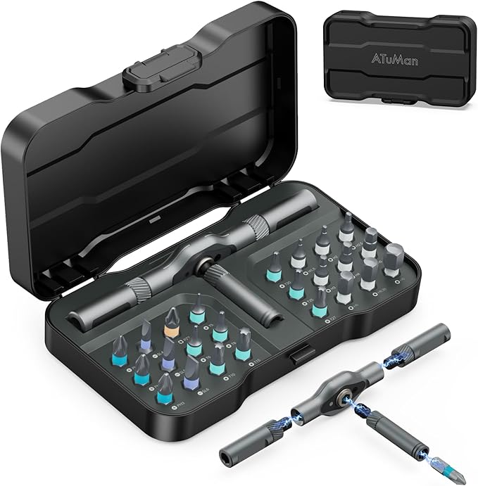 Upgraded 24 in 1 Ratchet Screwdriver Set, Magnetic Screwdriver Set, T Handle Multi Bit DIY Repair Tool Kit with Storage Case for Men Furniture, Computer, Bicycle and DIY Free Combination