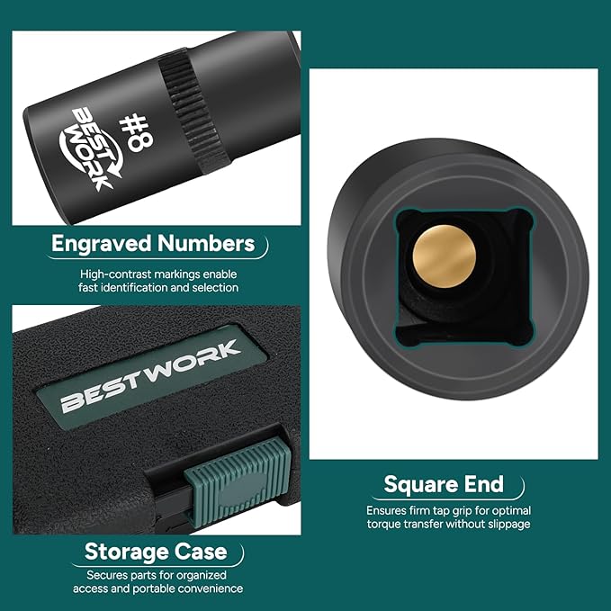 12pcs Magnetic Tap Socket Set, 1/4", 3/8" Square Tap Socket Adapter