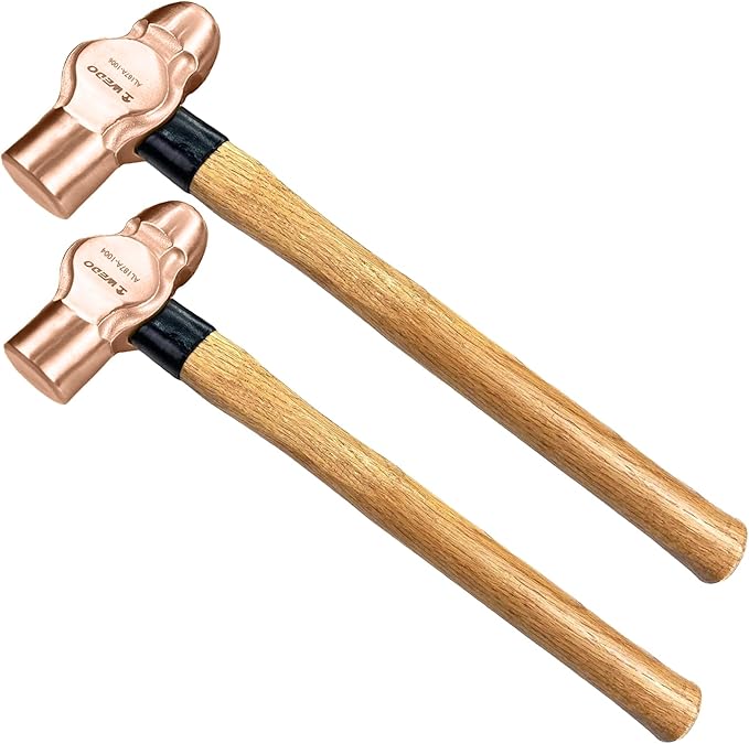 WEDO 2PCS Ball Pein Hammer,3/4lb+1lb Non-Sparking Ball Peen Hammer with Wooden Handle, Beryllium Copper,Non-Magnetic,Die-forged,Corrosion Resistant,BAM & FM Certificate,DIN Standard