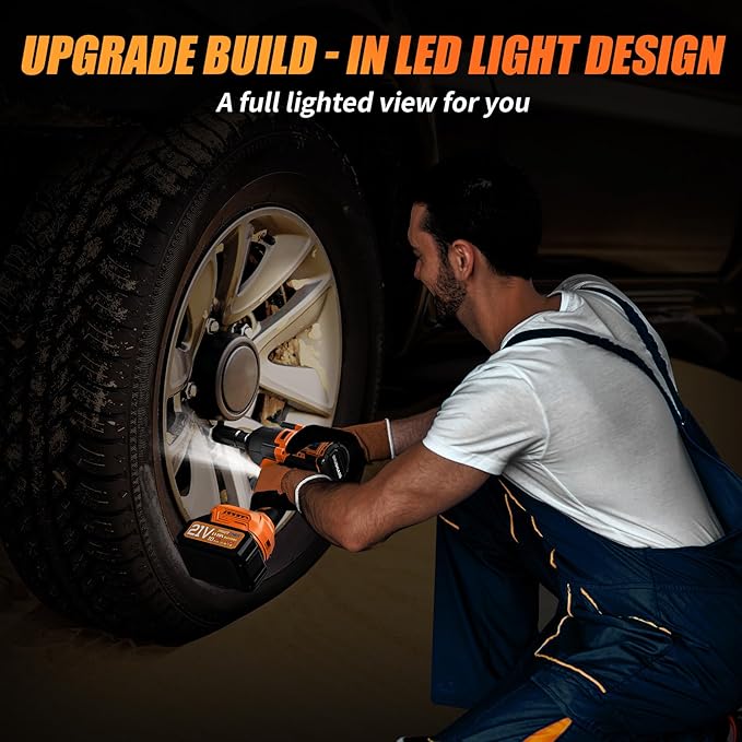 Cordless Impact Wrench, 900Ft-lbs (1200N.m) 1/2" Brushless Impact Gun, 21V High Torque Power Impact Driver, 2x4.0Ah Batteries Electric Impact Motor Variable Speeds for Car/Pickup Truck/Mower