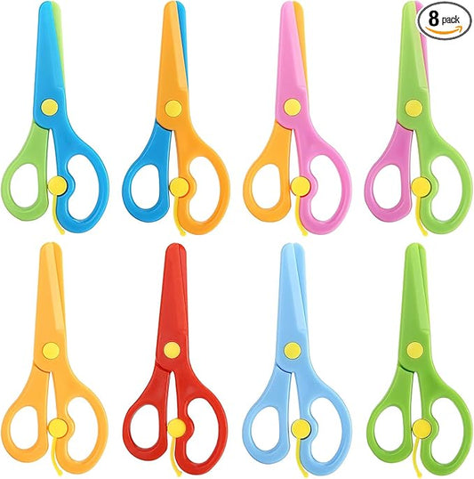 LOVESTOWN Kids Scissors, 8PCS Blunt Tip Training Safety Scissors Stocking Stuffer for Toddler & Children, Anti-Pinch Design, Child Hand-Eye Coordination Development, Art Craft Cutting Paper Supplies