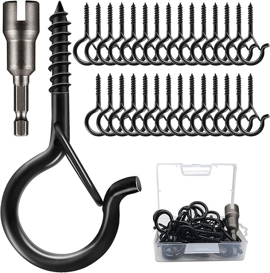 30 PCS Q-Hanger Screw Hooks with Safety Buckle Design, Christmas Lights Hanger Hooks, Easy to Release, Include 1 Wing Nut Driver