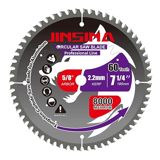 7-1/4" 60T Aluminum Circular Saw Blade, Tungsten Carbide Tipped Cutting Blade for Non-Ferrous Metal, Copper, Polycarbonate, Drywall, MDF, Plastic, 5/8" 1PC