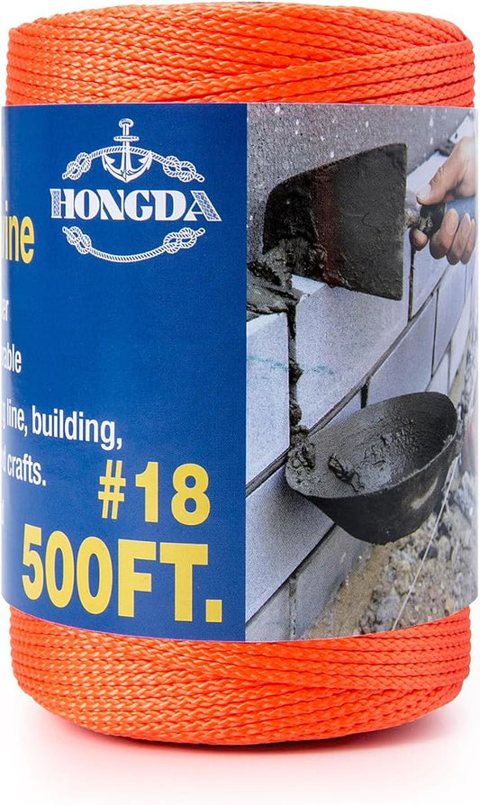 HONGDA Nylon Twine, 500 Feet #18 Braided Nylon Mason line String Perfect for Masonry Jobs and for The Layout of General Construction, Gardening, DIY Prject, Orange