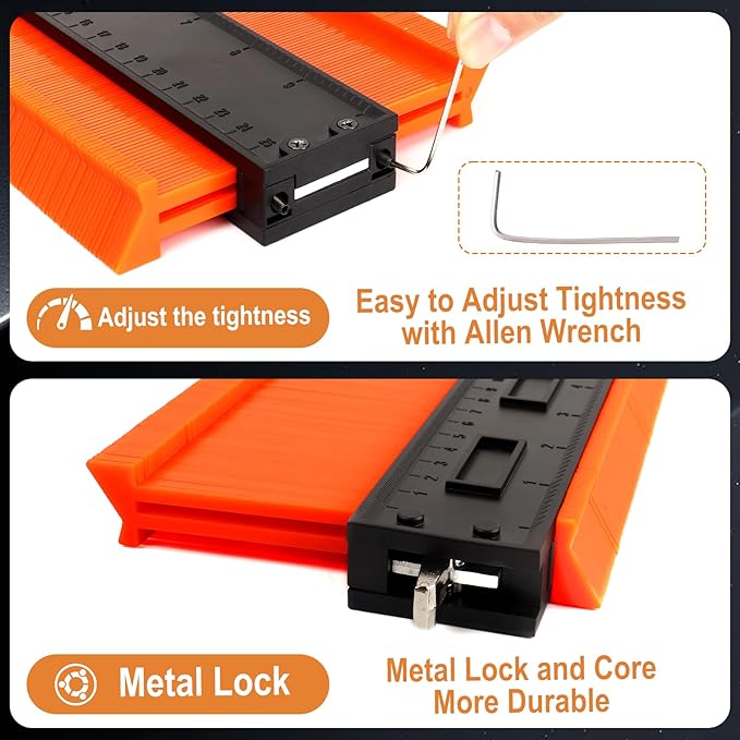 2Pack Contour Gauge Tool (12+5Inch) with Adjustable Lock竊똅athers Day Gifts竊똕uper Gauge Shape and Outline Angle Measuring tool to Copy Angles and Odd Shapes竊똖ile Flooring, Woodworking Tools