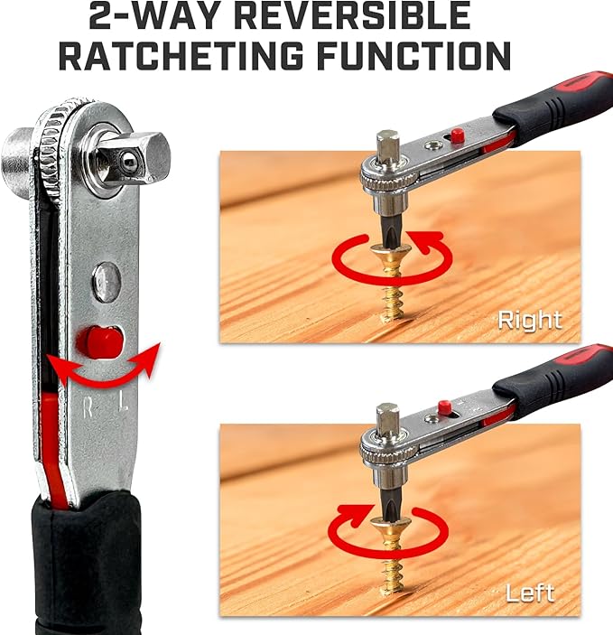 Angle Ratchet Screwdriver Set: 16 Piece Magnetic Bit & Socket with 90 degree Mini Offset Low Profile Reversible Drive Handle - Stocking Stuffers with Gift Box