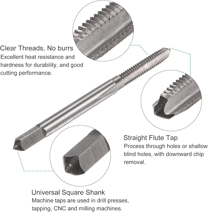 uxcell Tap and Drill Bit Set, 6-40 UNF Thread Tap & 7/64" Black Oxide Twist Drill Bit, Straight Flute Tap Tapping Threading Repair Tool Kit