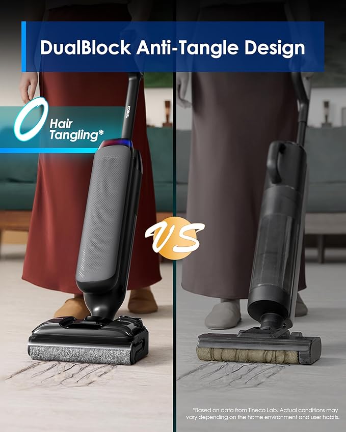 Tineco Wet Dry Vacuum Cleaner 22kPa Suction Floor Cleaner Mop, 50 Min Runtime, iLoop Smart Sensor, DualBlock Anti-Tangle Design, 185??Flashdry, Dual-Edge Cleaning, 180째 Lay-Flat, Floor One S7 Artist