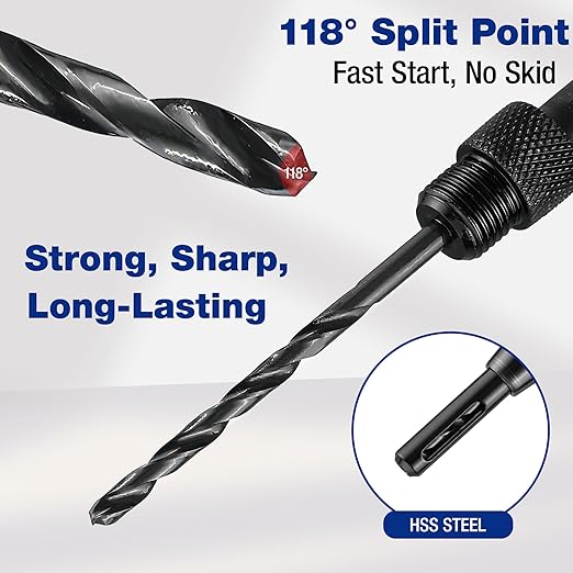 WORKPRO 3-Piece Self Centering Drill Bit Set, Durable HSS VIX Bit with Hex Key, 3/32?? 7/64?? 1/8??Center Drill Bits, 1/4 Inch Hex Shank for Precise Cabinet and Door Installation
